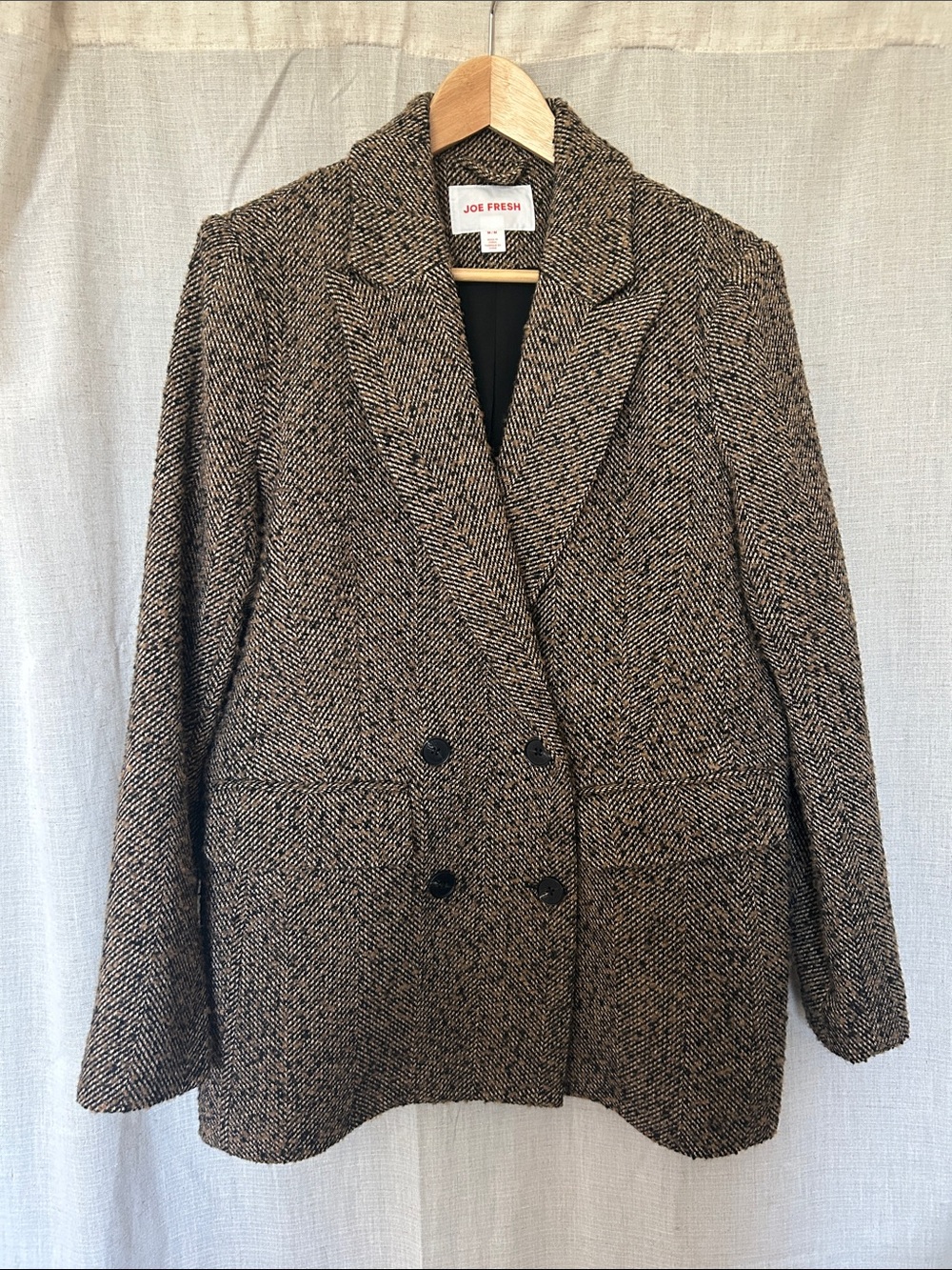 Joe Fresh Brown Herringbone Double-Breasted Blazer